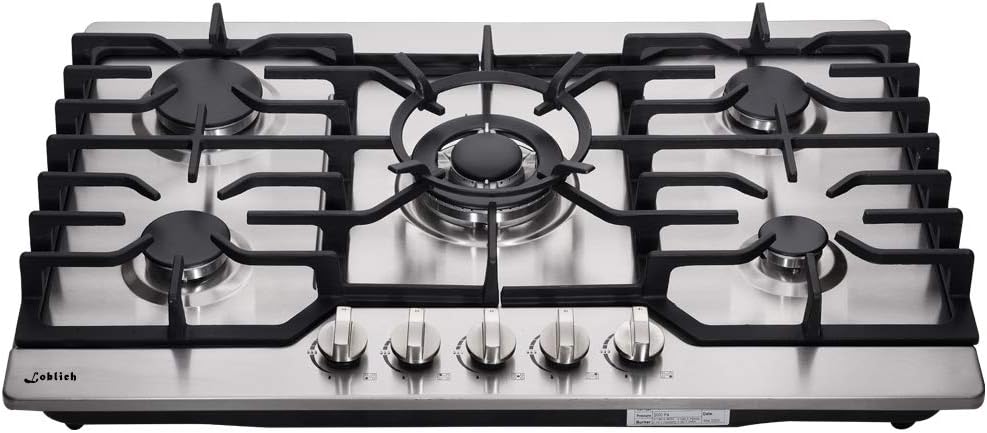 30 Cooktop gas, 5 Burners gas cooktop 30 inch,Gas Stove Gas Hob Stovetop Tempered Glass Cooktop Cast Iron Grates Built-in Gas Stove Top LW2G01 LPG/NG Gas Cooktop