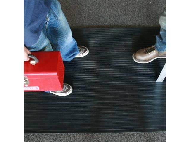 Rubber-Cal 03_168_W_CO_10 Black Composite Rib Corrugated 4 ft x 10 ft Anti-Slip Rubber Floor Mat