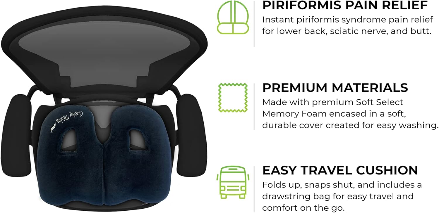 CushyTushy Premium Foldable Piriformis Cushion - Piriformis Relief Cushion for Home Use, Office Chairs, and Car Seats - Piriformis Syndrome Relief