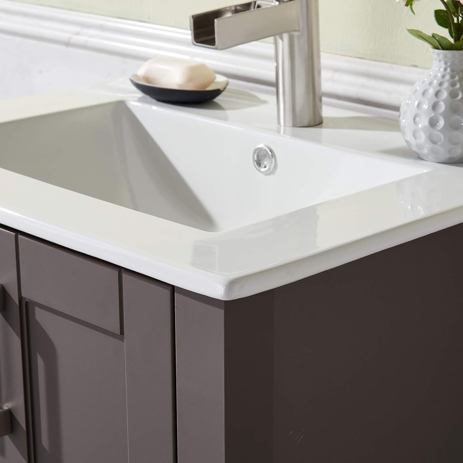 Bathroom Vanity with Sink, 24 Inch Small Bathroom Cabinet Set Combo 2 Doors Grey, Wood Storage Cabinet with Single Hole Undermount Ceramic Sink