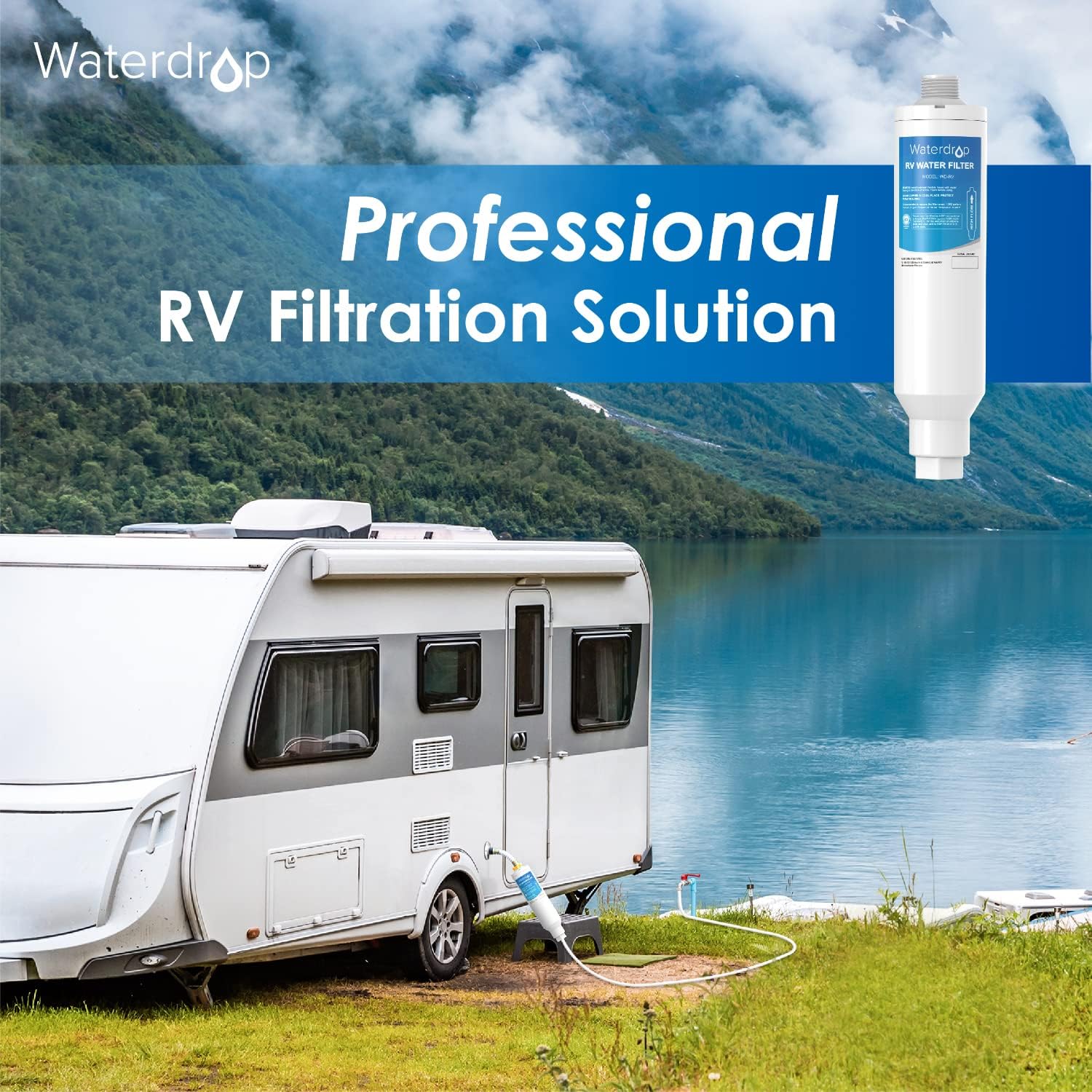 Waterdrop RV/Marine Water Filter with 1 Flexible Hose Protector, Camper Water Filter, Inline Water Filter for RV and Waterdrop LED UV͎ Ultrąviolët Water Filter