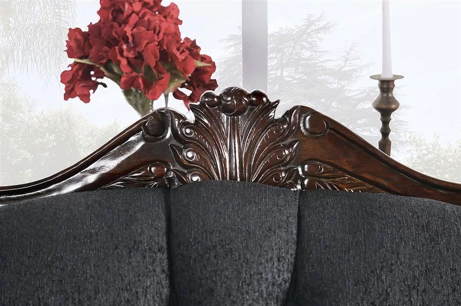 Traditional Black Chenille Sofa and Loveseat Furniture of America Ronja