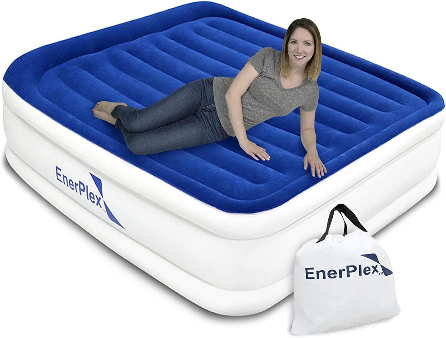 EnerPlex Air Mattress for Camping - Luxury 15 Inflatable Queen Mattress Bed w/ Built-in Dual Pump for Travel & Home Use