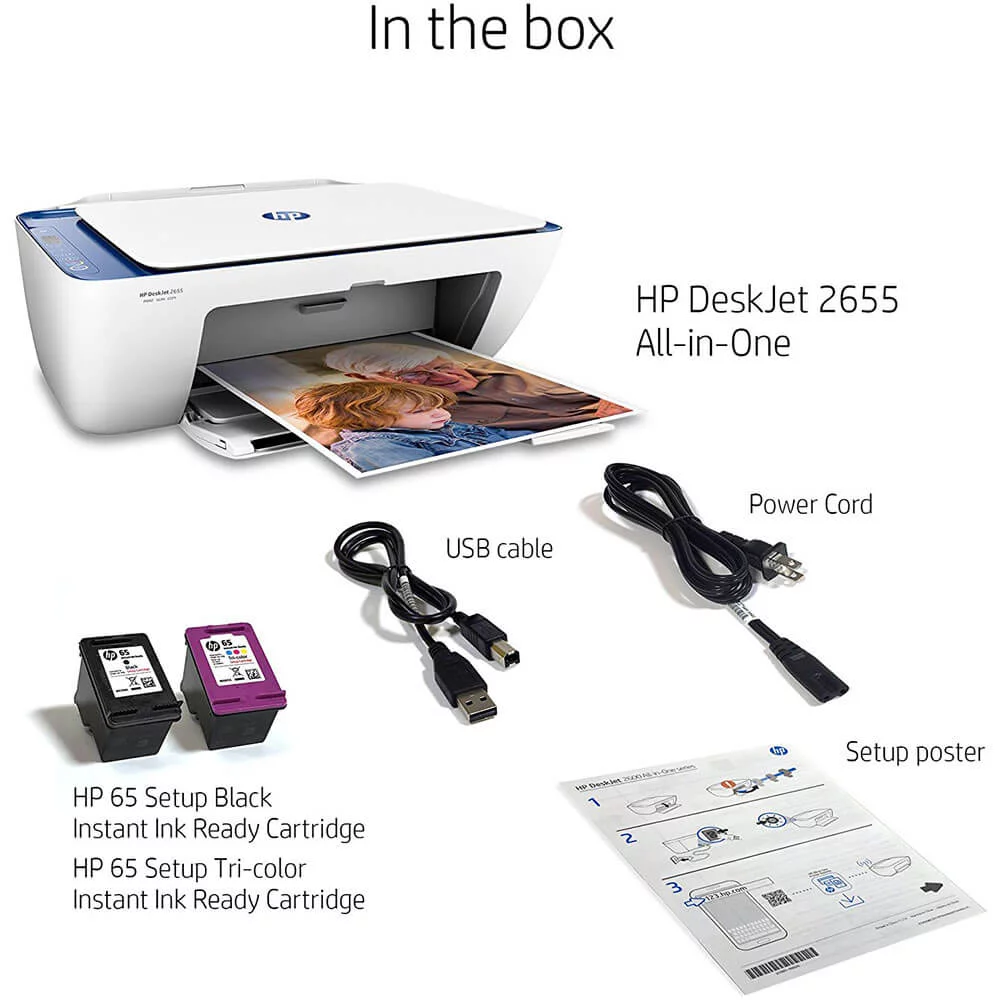 HP Deskjet 2655 Inkjet Multifunction Printer - Color - Copier/Printer/Scanner - 20 ppm Mono/16 ppm Color Print - 4800 x 1200 dpi Print - Manual Duplex Print - 1200 dpi Optical Scan - 60 sheets Input - - Curated Treasures Market