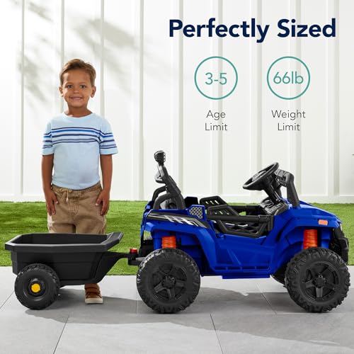 Best Choice Products Kids 12V Electric Ride On UTV Car and Trailer w/Parent Control, LED Lights, 2 Speeds, Bluetooth - Black