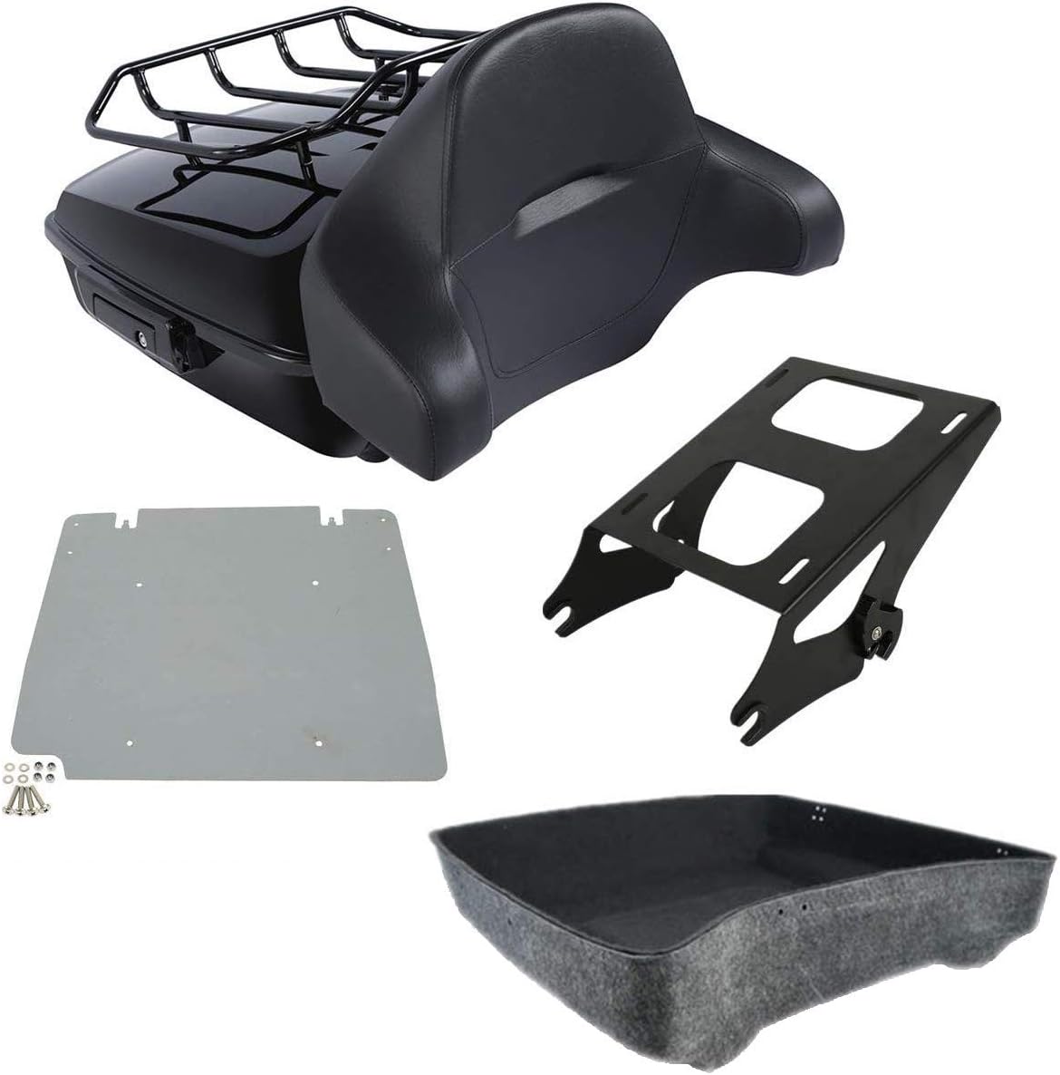TCMT 10.7" Tour Pack Trunk W/Backrest Pad Mounting Rack For Harley Road King Glide 2014-2022