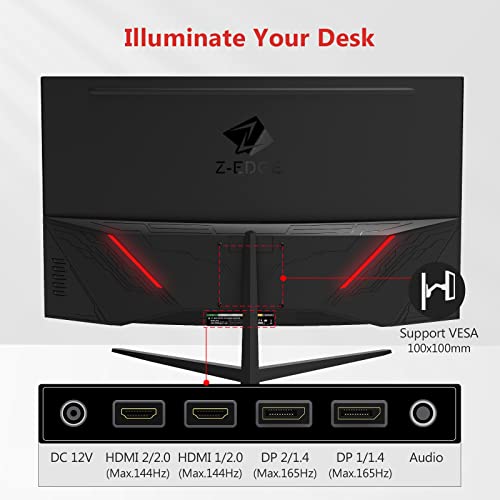Z-Edge 32-inch Curved Gaming Monitor 16:9 1920x1080 240Hz 1ms Frameless LED Gaming Monitor, AMD Freesync Premium Display Port HDMI Build-in Speakers