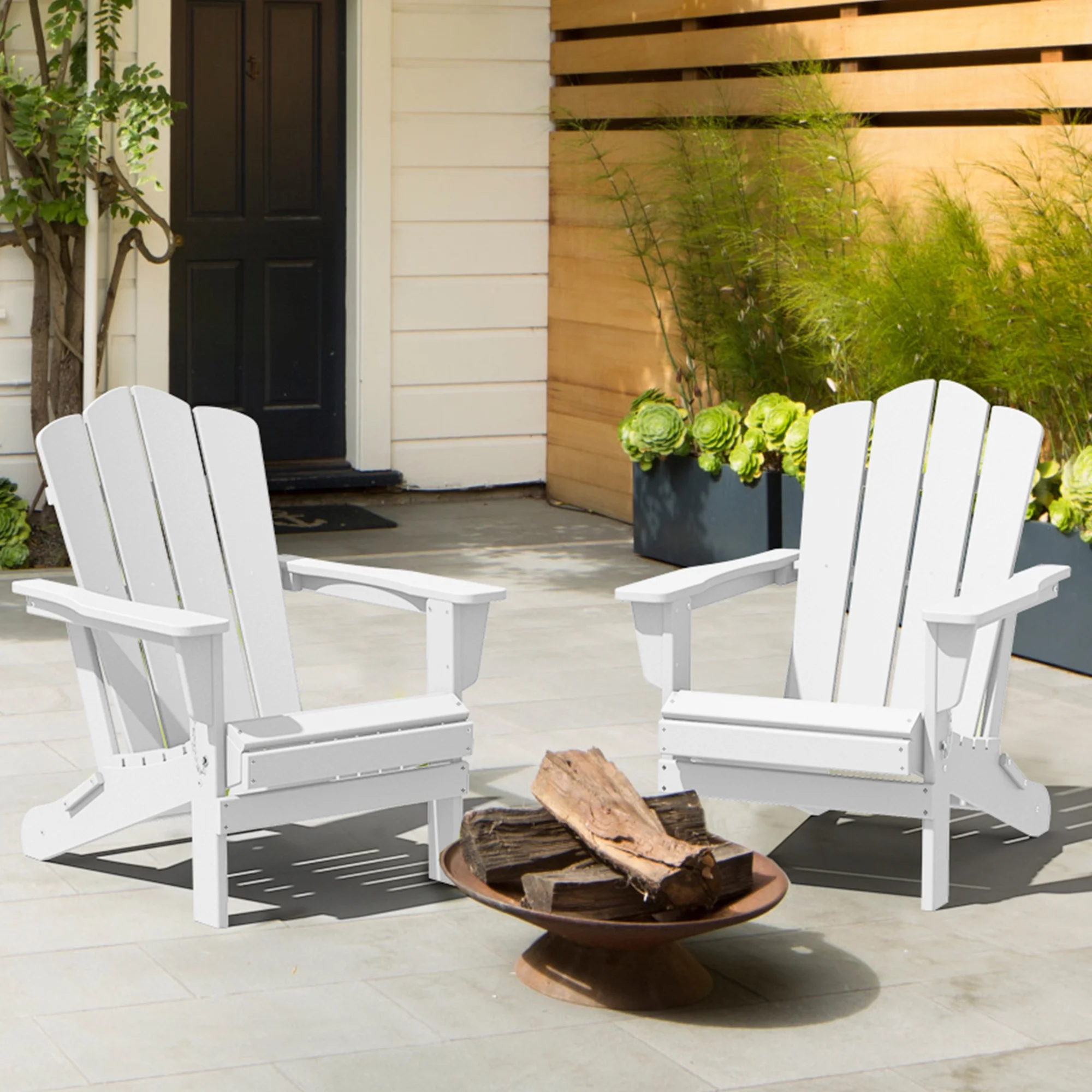 JEAREY Plastic Adirondack Chair, HDPE All-Weather Outdoor Folding Adirondack Chair for Outside, White