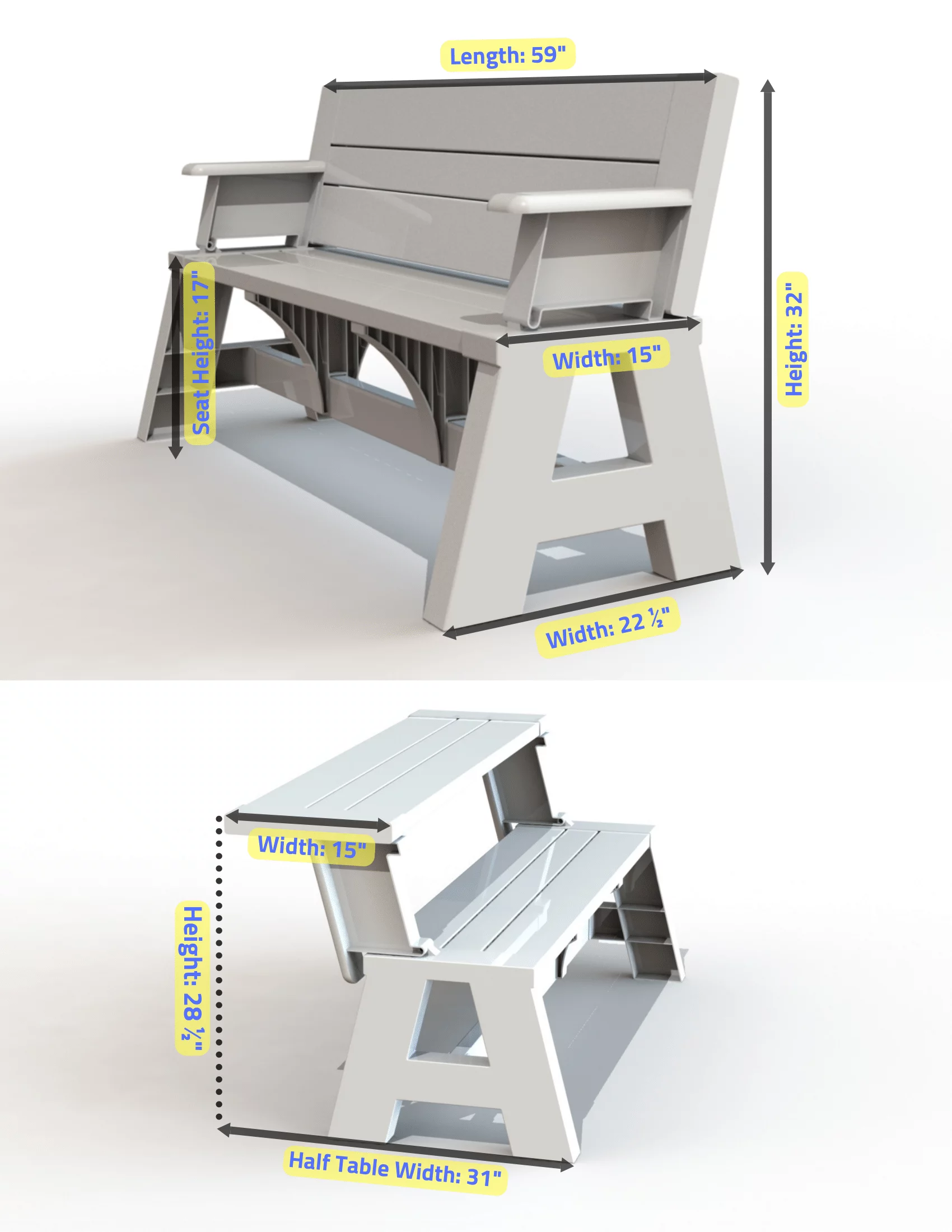 Convert a Bench Folding Picnic Table Bench, Tan