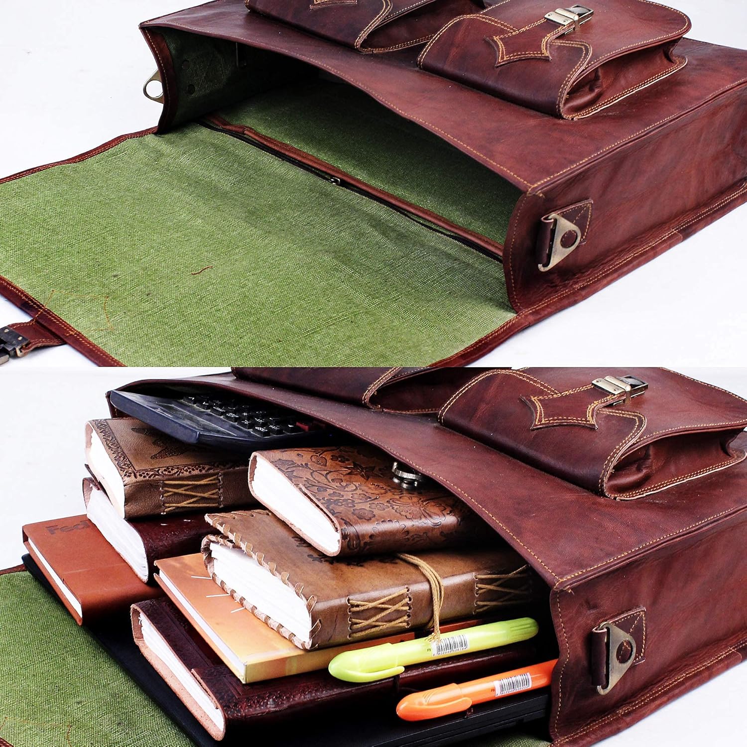 Vintage Leather Laptop Bags for Men Full Grain Large Leather Messenger bag for men 18 inches with rustic look Best leather briefcase by Hulsh