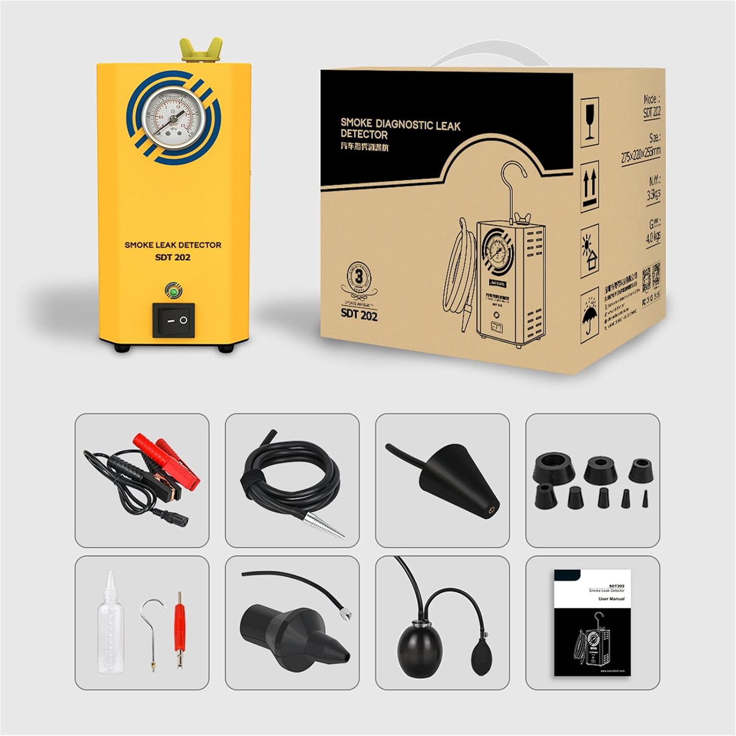 VKALTUL Automotive Smoke Machine Leak Detector EVAP 12V Car Pipe System Smoke Tester with Adjustable Flow Meter for Vehicles Motorcycles