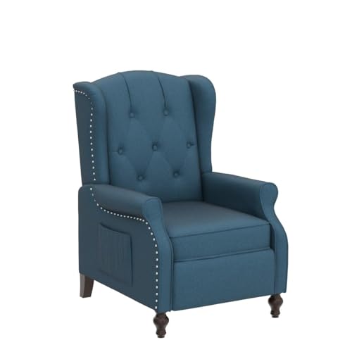 Wingback Recliner Chair with Massage and Heat, Tufted Fabric Pushback Recliner Chair, Wingback Chair with Remote Control, Padded Cushion, Wooden Legs, Small Recliners for Small Spaces
