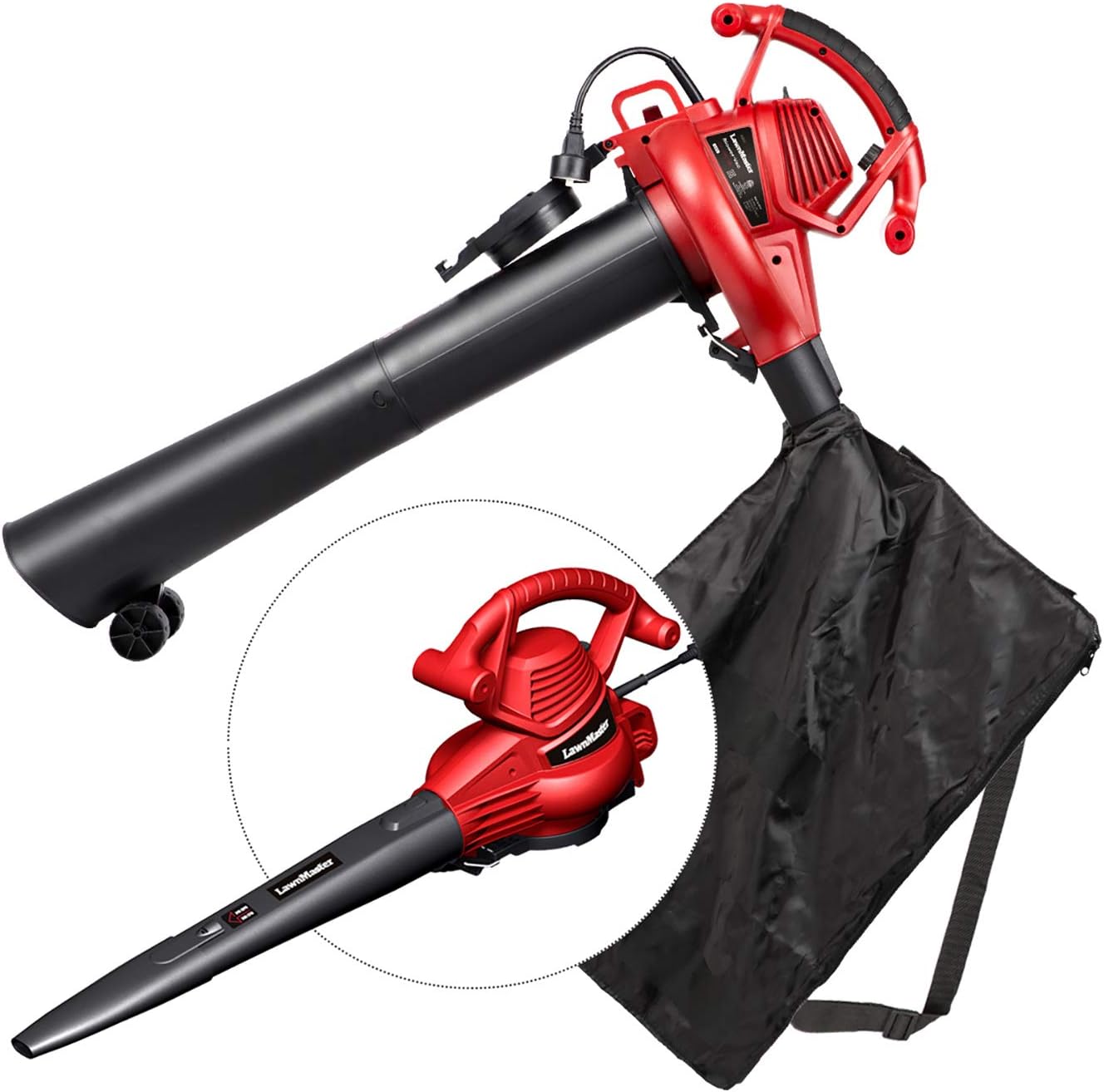 LawnMaster Red Edition BV1210 1201 Electric Blower Vacuum Mulcher 12 Amp 2-Speed Adjustment with Metal Impeller 240 MPH 380 CFM 14:1 Mulch Ratio Pack of 2