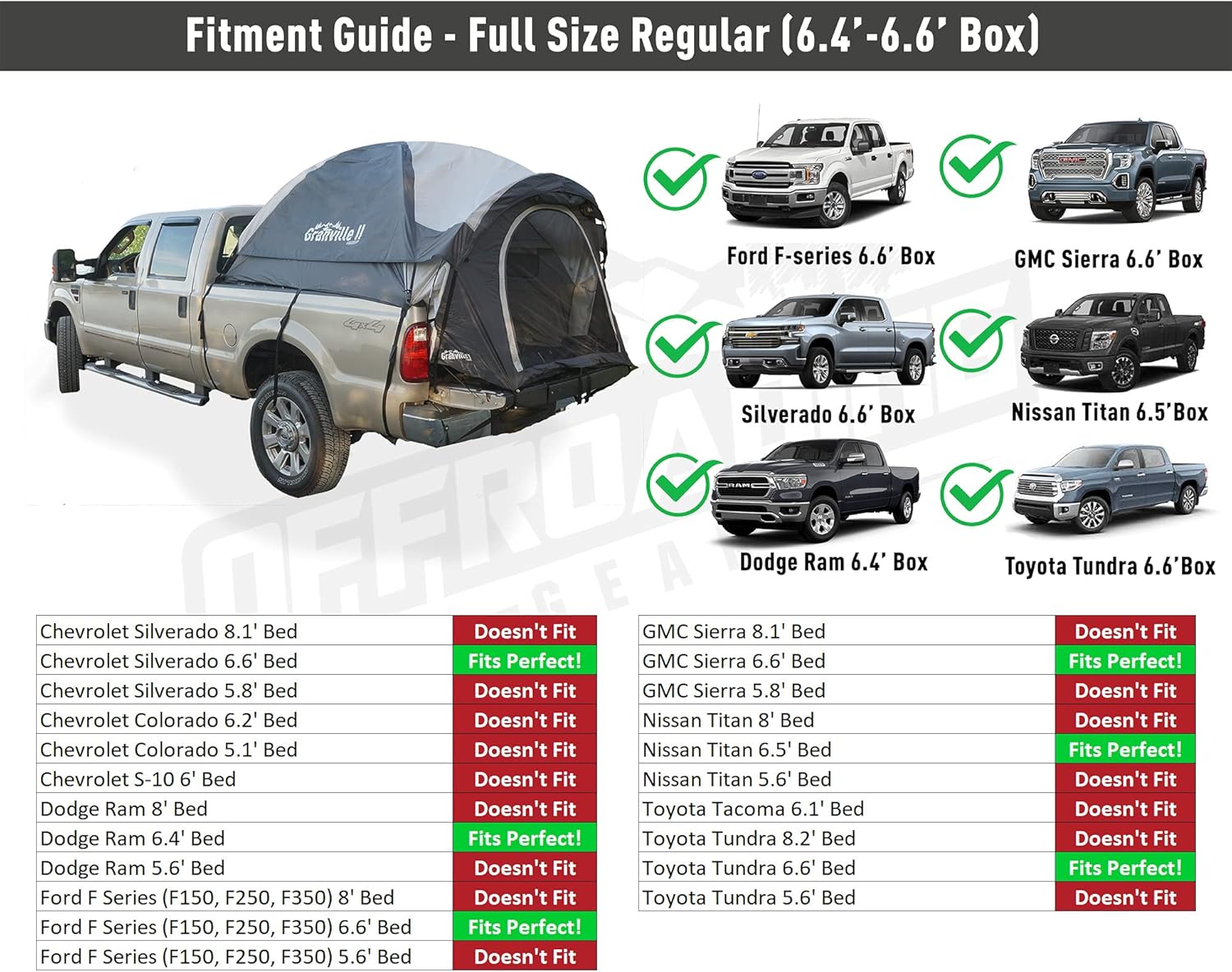 Truck Bed Tent, 6.5' Box Length Without Front Awning