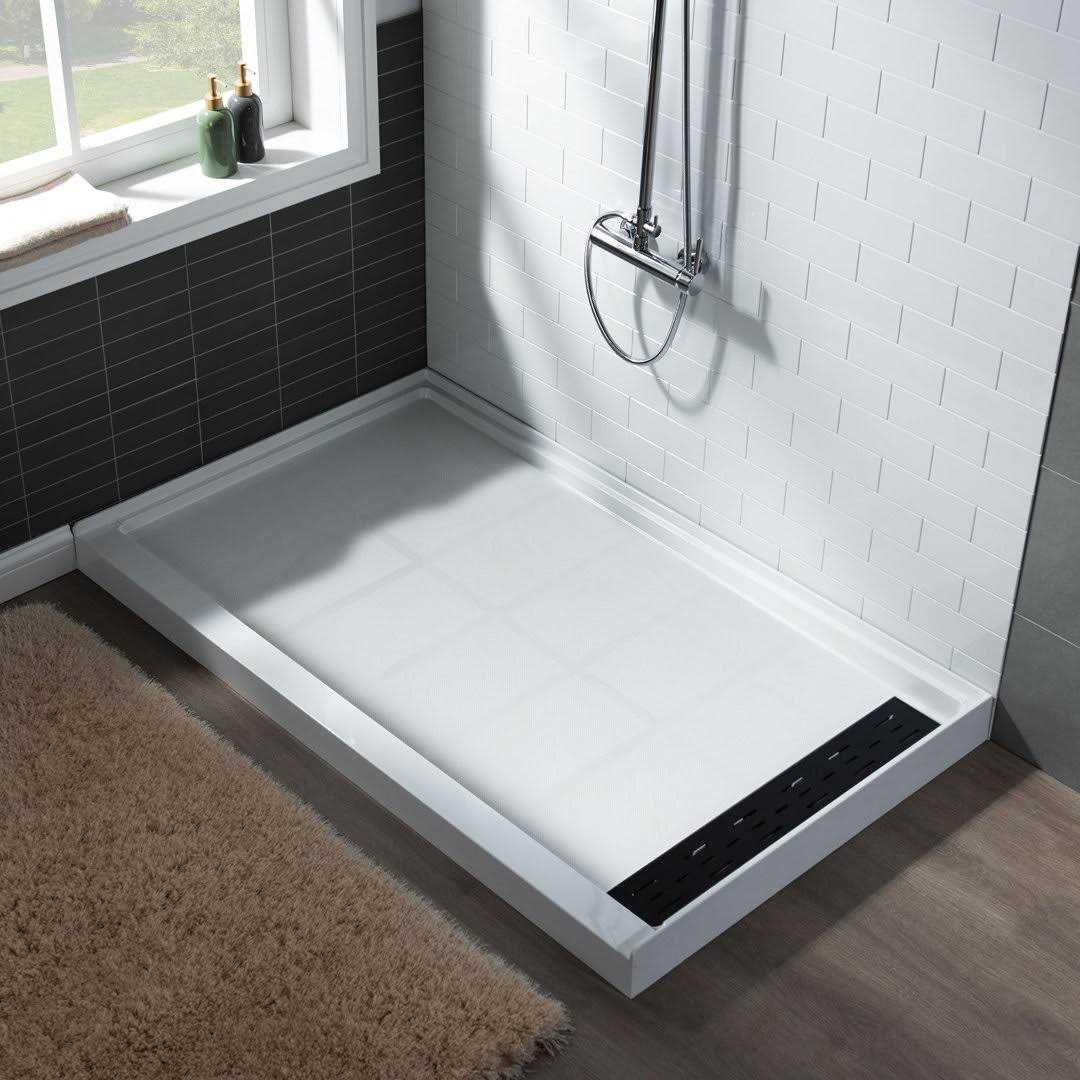 Woodbridge Krasik 60 in. L x Alcove Solid Surface Shower Pan Base Drain in White Cover SBR - Shop Hardware Tools Online Store