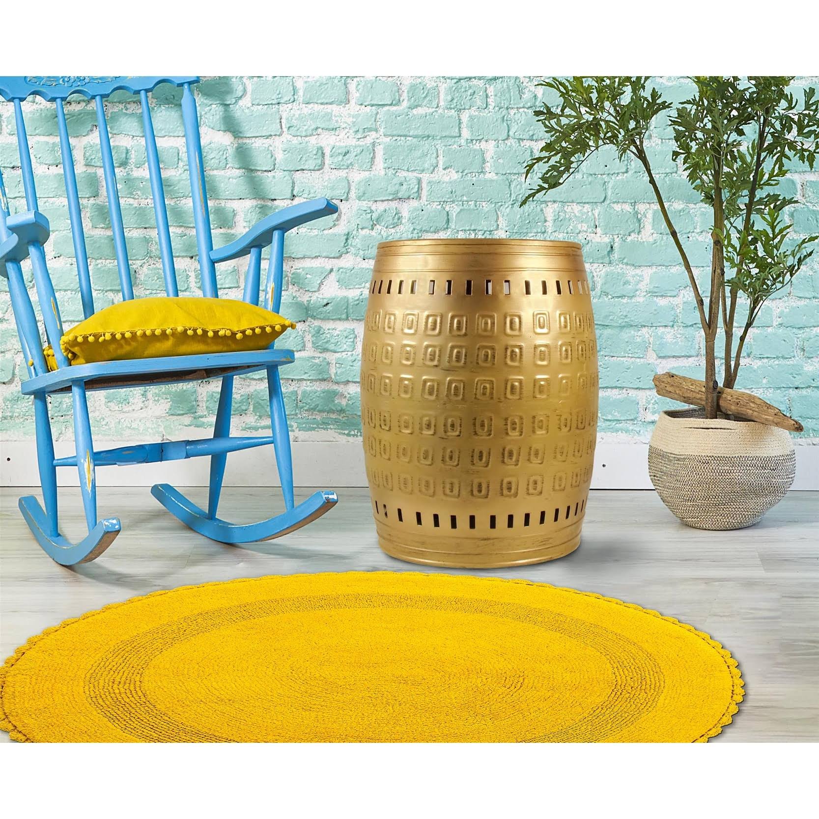 Saffron Fabs Multiple Purpose Hand Tooled 2-Piece Metal Stool Set - Green
