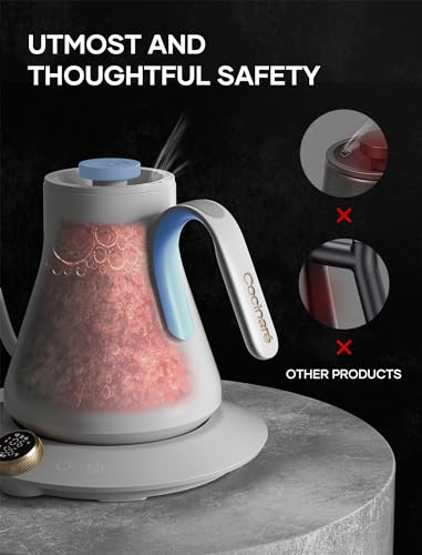 Cocinare Electric Gooseneck Kettle with Temperature Control, Pour Over Coffee & Tea, 1200W for 180-sec Quick Boil Time, Stainless Steel Kettle Water Boiler
