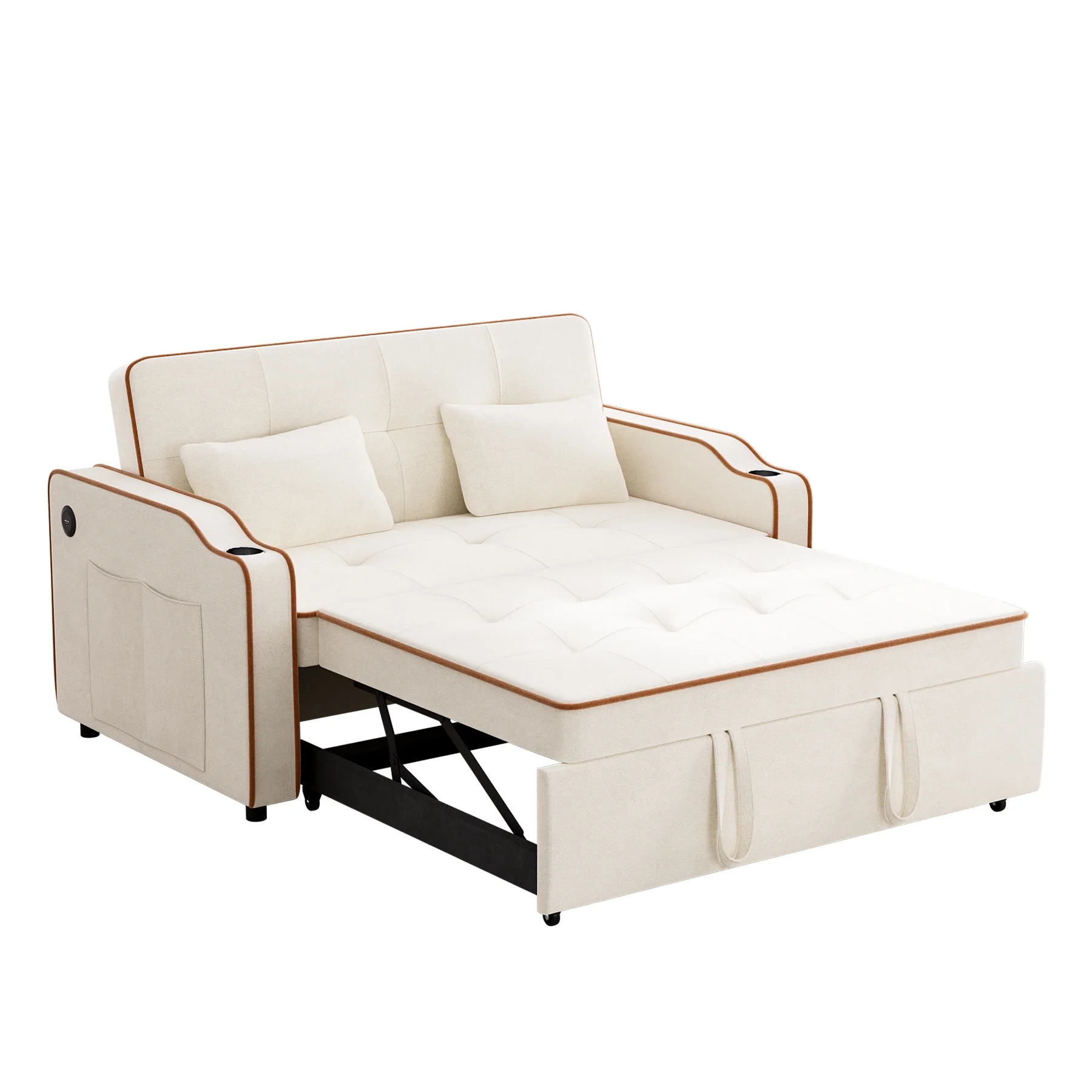 Rophefx 3 in 1 Convertible Sleeper Sofa Couch with Pullout Bed, Sherpa Loveseat Sofa with Storage and Pillows, Modern 2 Seater Futon Couch Bed for RV, Living Room, Bedroom and Small Space