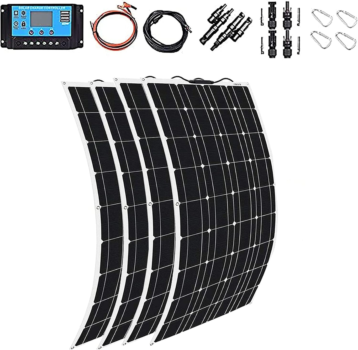 Solar Panel 600W 2X 300W PET Flexible Solar Panel Portable Mono Solar Battery Charger with Controller for Car Yacht Battery Boat,with 40A Controller …