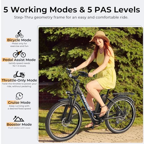 Electric Bike for Adults, 1000W Peak Ebike, 21.7MPH 50Miles City Cruiser Ebikes, 26" Step Thru Electric Bicycle with 48V Removable Battery, Adjustable Stem, Rear Rack, Front Suspension,7 Speed