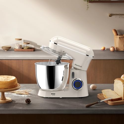 Honinst Stand Mixer, 6.5QT 10-Speed 660W Tilt-Head Electric Stand Mixer, 3-In-1 Kitchen Mixer with Bowl, Dough Hook, Whisk and Beater, Food Mixer for Baking, Cake and Most Home Cooks