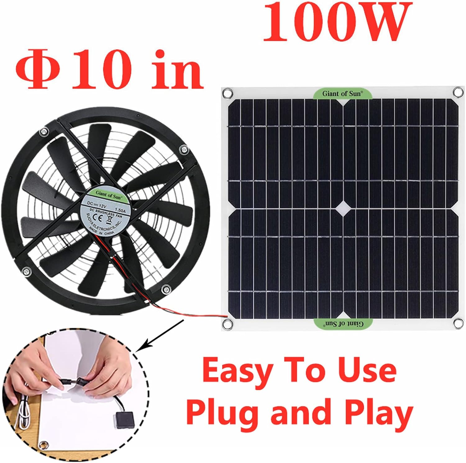 Solar Panel Powered Fan, ventilator IP65 Waterproof 100W 12V Solar Exhaust Fan for Dog Chicken House Greenhouse Rv Roof Quietly Cools and Ventilates