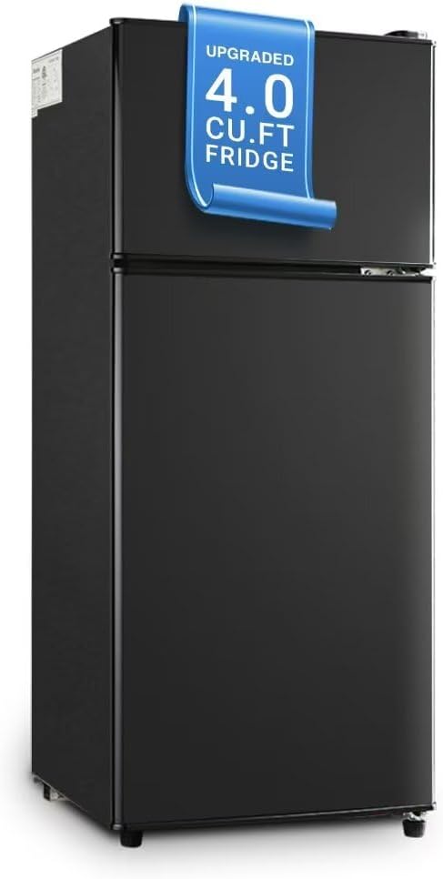 Apartment Size Refrigerator, 4.0 Cu.Ft Mini Fridge with Double Door Suitable for Kitchen, Dorm, Apartment, Office, Energy Saving Compact Refrigerator with 7 Temperature Modes, Black