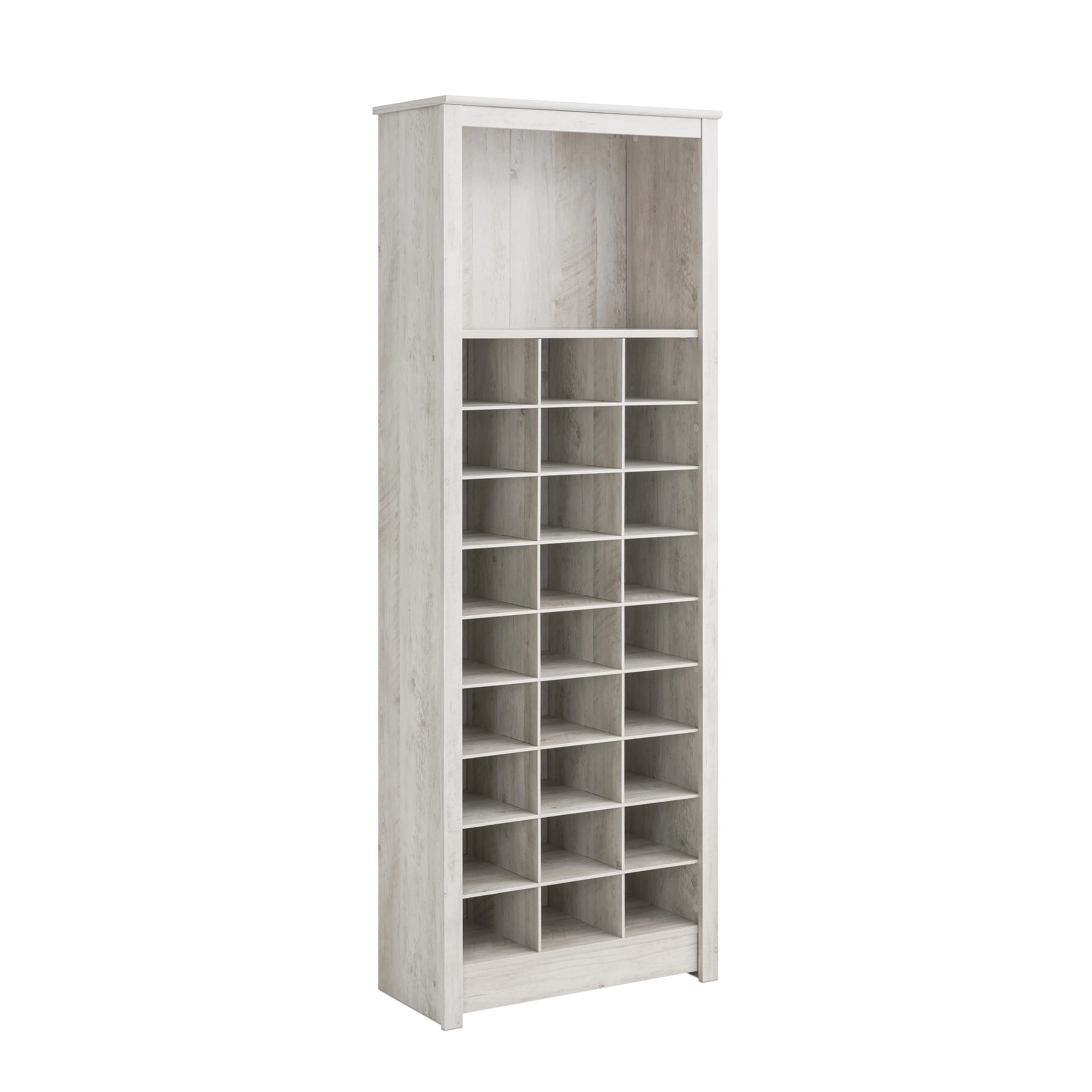 Prepac Rustic Ridge Washed White Shoe Cabinet 13" D x 26" W x 72.5" H - Curated Treasures Market