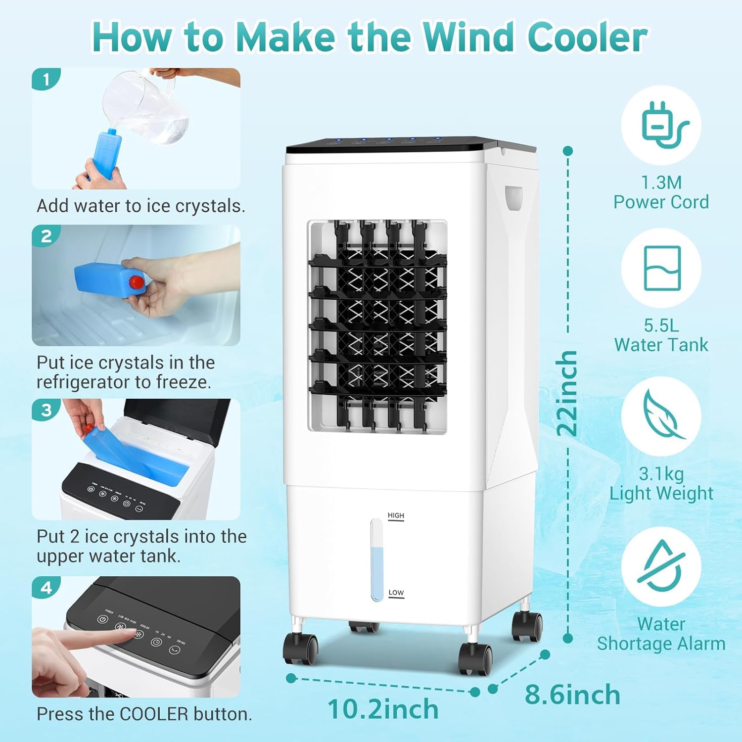 Portable Air Conditioners, 3 IN 1 Air Conditioner Portable Swamp Cooler with 3 Ice Box, Quiet Evaporative Air Cooler Windowless, 3 Speeds, Timer, 6L Water Tank, Portable AC for Room Office