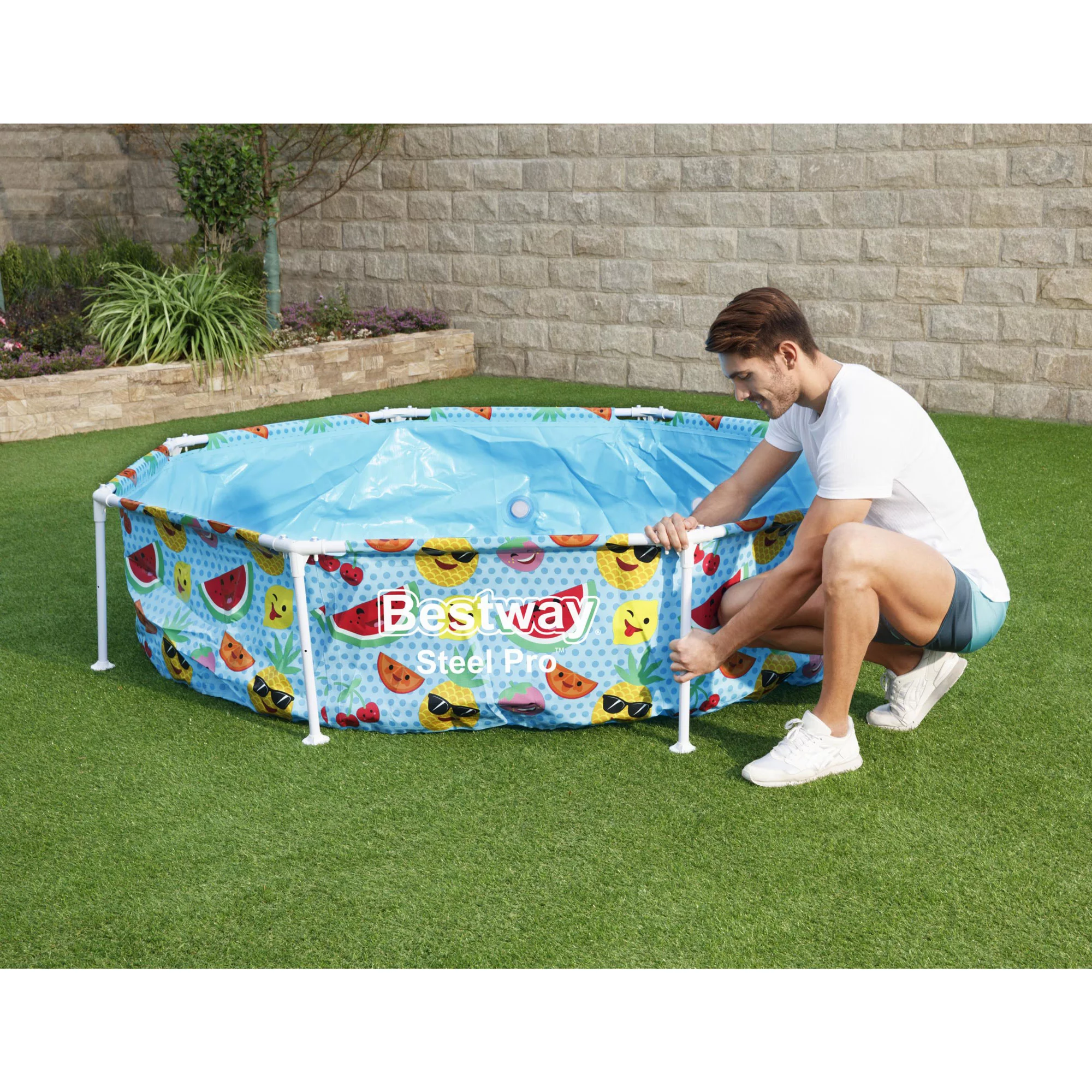 Bestway 8' x 20" Above Ground Round Swimming Pool with Shaded Canopy, Fruit