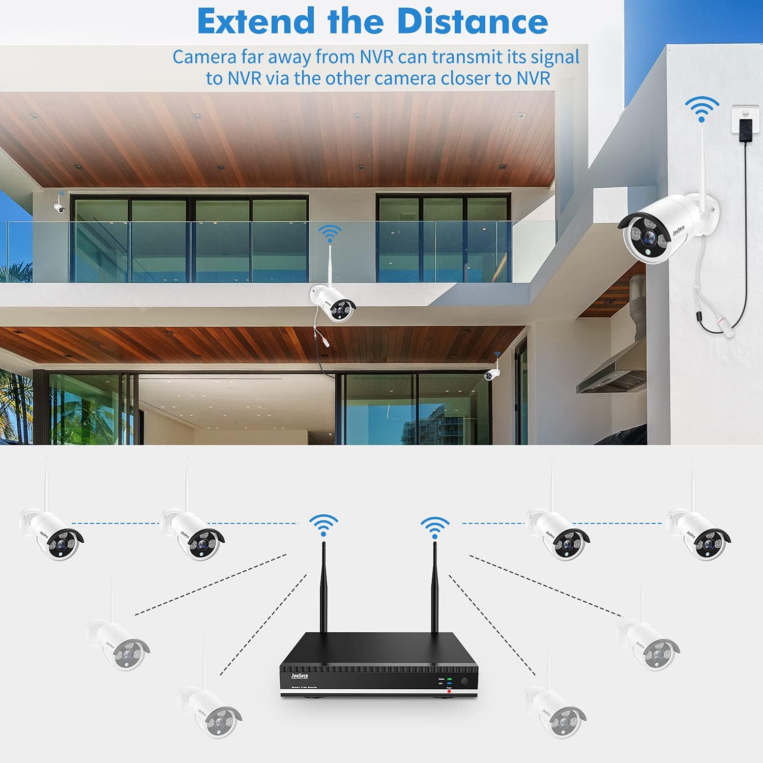 Home Security Camera System Wireless Surveillance NVR Kit with 8CH NVR 4Pcs 1080P 1-Way Audio Night Vision Remote View Motion Detection Waterproof with 1TB Hard Drive