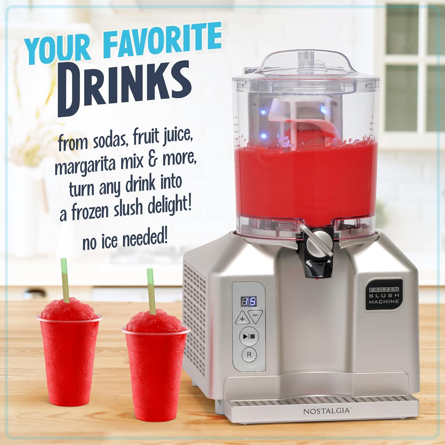 Nostalgia Professional Frozen Slush Machine 2.8 Liter Blender, Premium Quality Smoothies or Slushies for Kitchen Countertops and at-Home Bars, Stainless Steel