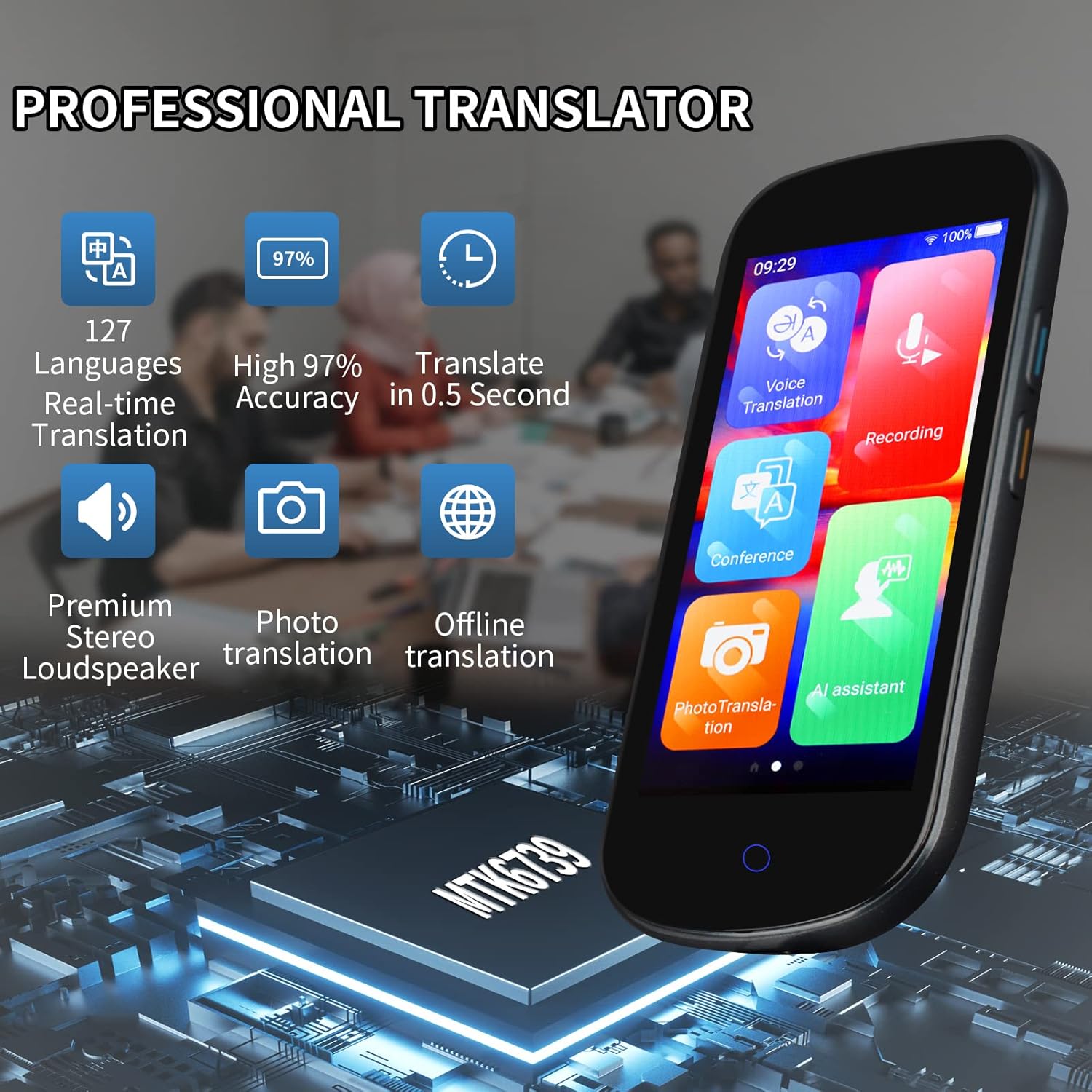 Language Translator Device, 127 Languages Portable Smart Voice Translator Supports WiFi/Offline/Images/Recording/Hotspot Handheld Translator Devices 4.0 '' IPS HD Large Touch Screen