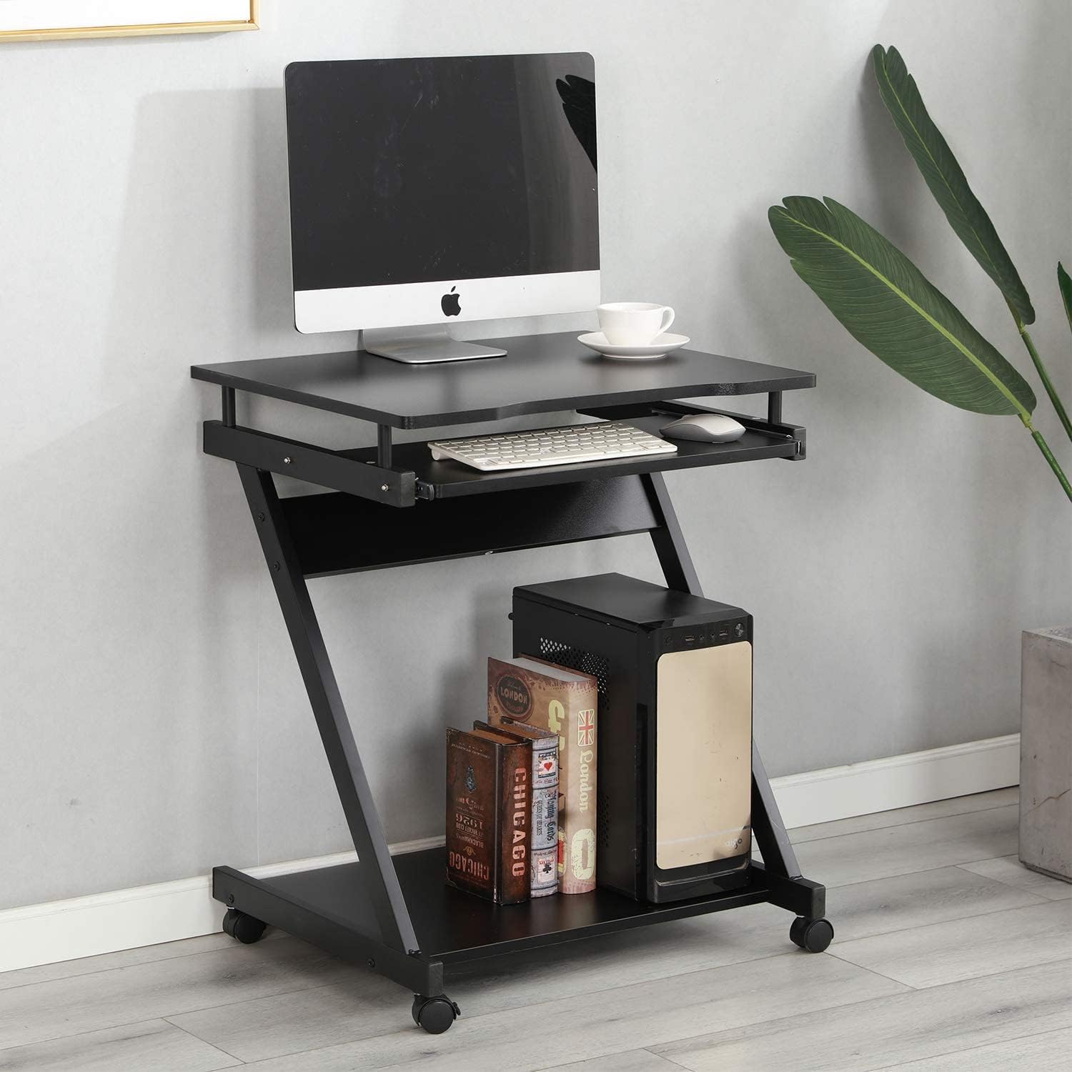 SogesPower Computer Cart Mobile Standing Desk with Keyboard Tray Home Office Workstation for Small Space, Black
