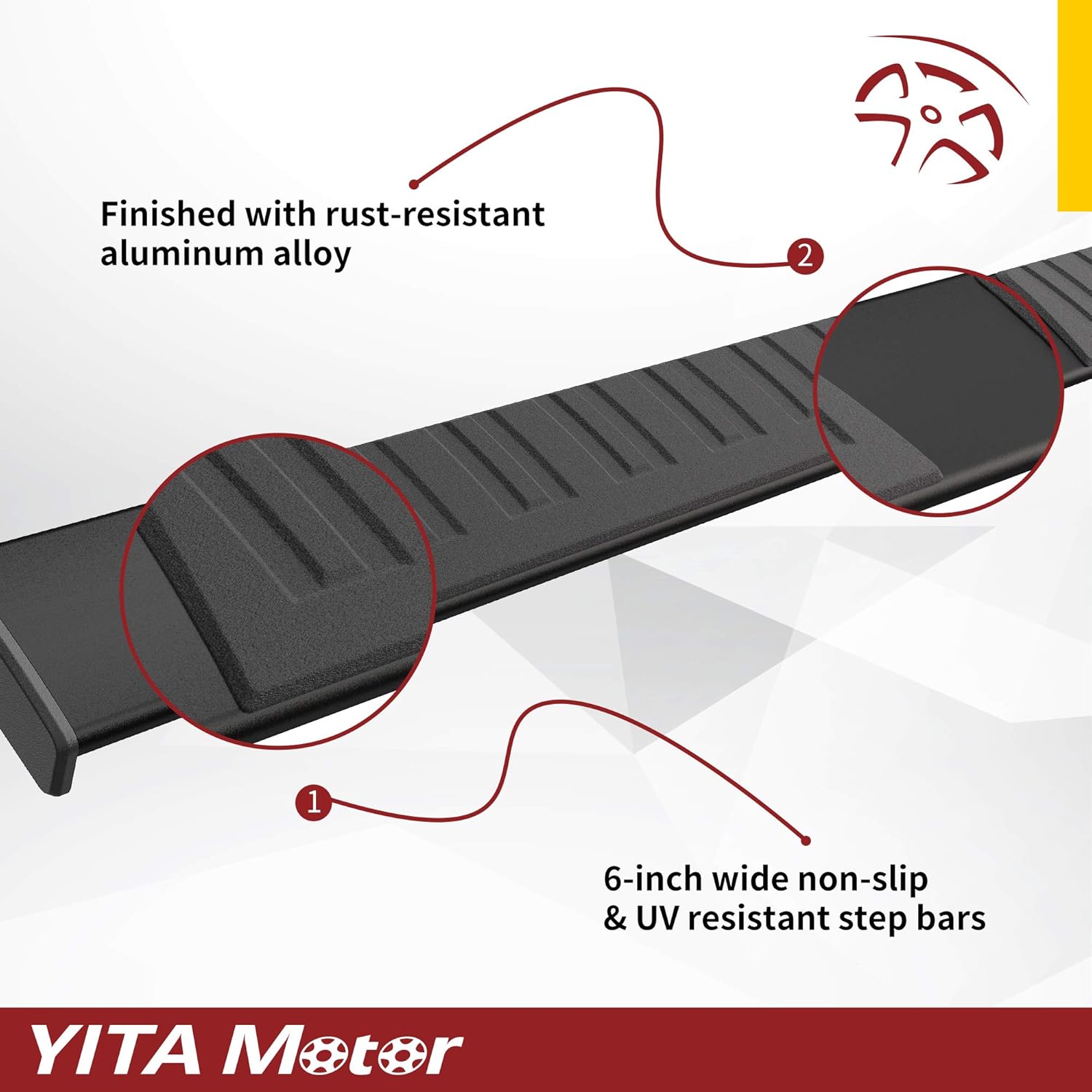 YITAMOTOR 6 inches Running Boards Compatible with 2020-2022 Jeep Gladiator Crew Cab Pickup 4-Door Aluminum Side Step Nerf Bars Side Bars