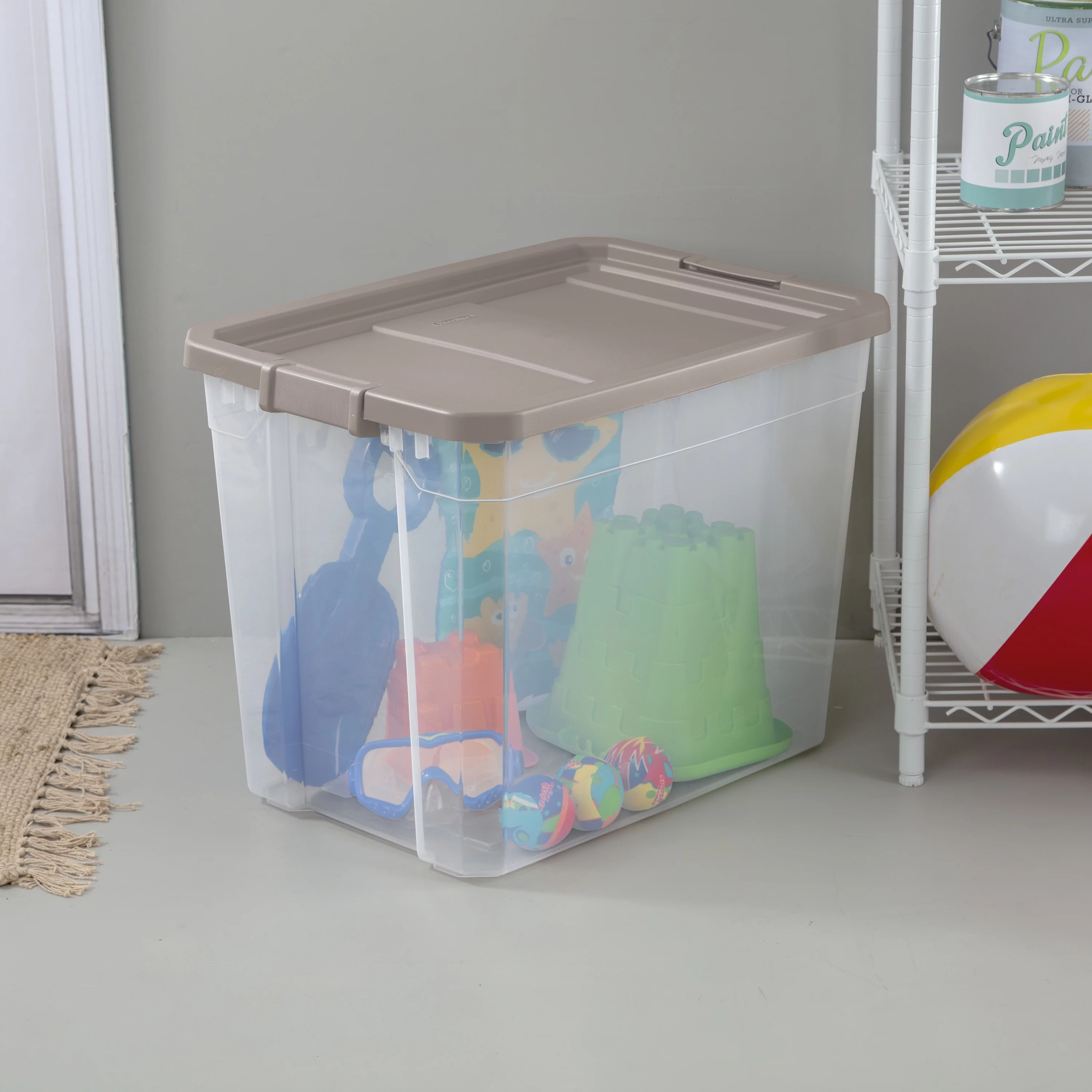 Sterilite Plastic 108 Qt. Stacker Box Taupe Splash Set of 4 - Curated Treasures Market