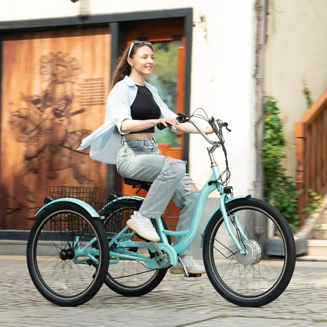 Docred 24" Electric Tricycle for Adults & Seniors,7 Speed 3 Wheel E-Bike with Large Basket/Low-Step Through Frame ,350W Motor 36V/10.4AH lithium bettery, 15.5MPH