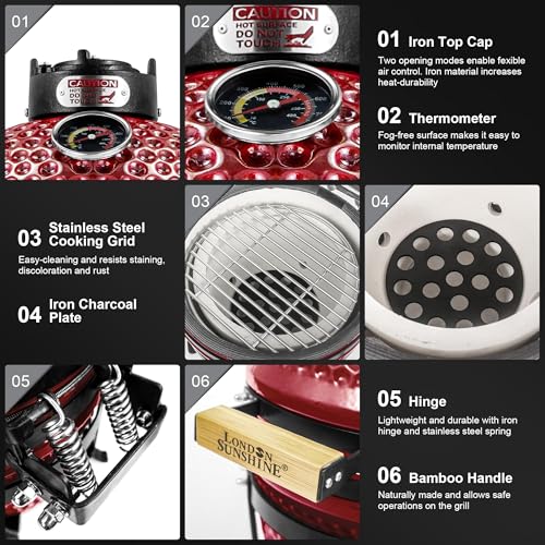 Ceramic BBQ Charcoal Kamado Grill 13 inch Portable Tabletop BBQ Grill Red