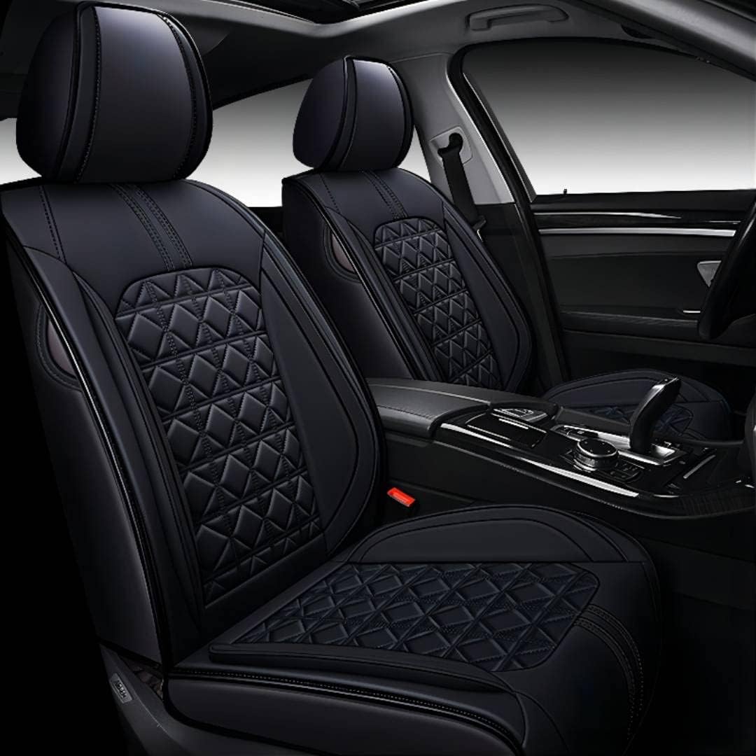 BGYFDU01 Seat Cover 5-Seater Full set, Universal Type, Suitable For Most Cars, Cars, SUV, Trucks, Pickup Ttrucks, Airbags Compatible With Synthetic Leather Car Seat Cushion Protectors (Black and pink)