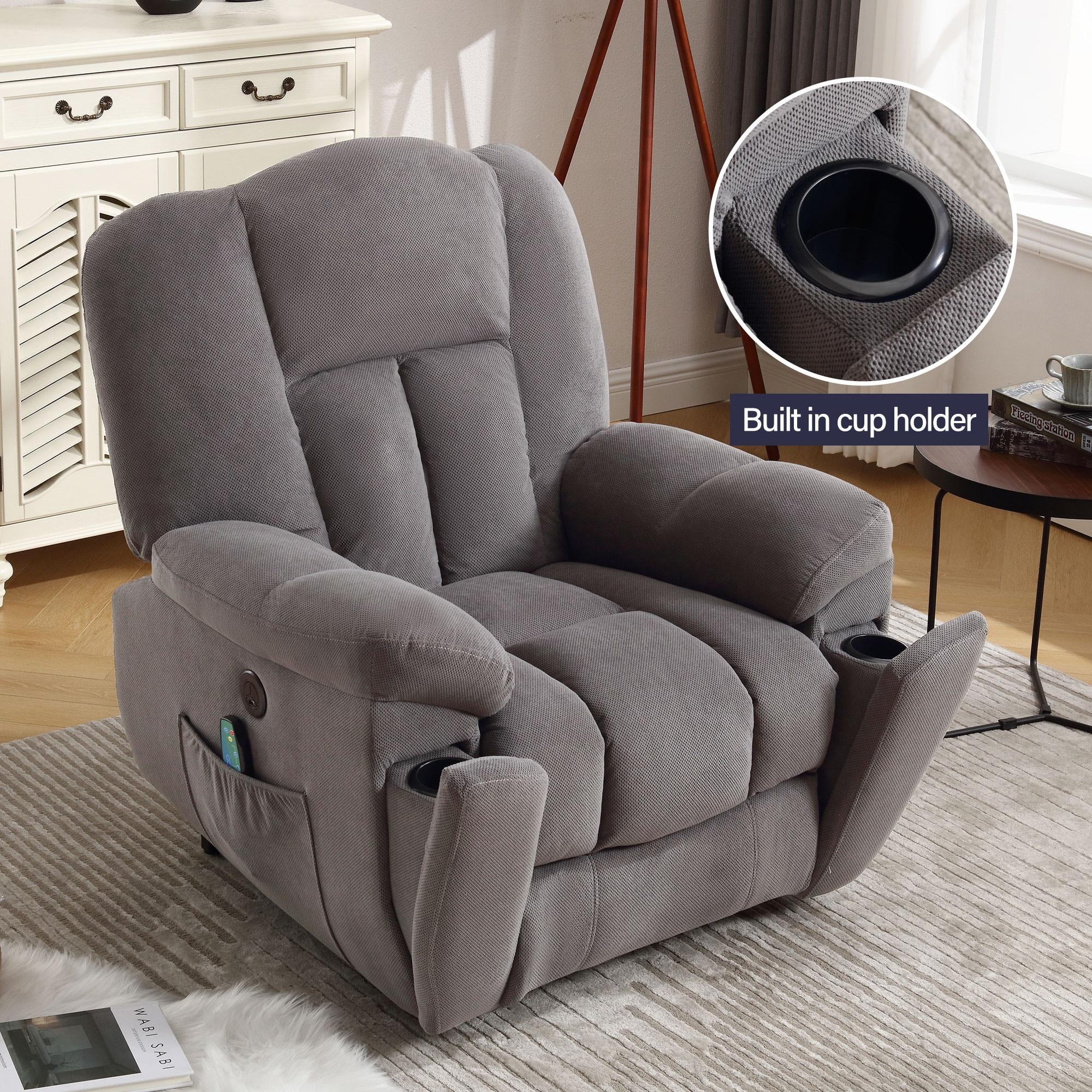 24.4" Wide Large Power Lift Recliner Chair, BTMWAY Oversize Electric Lift Recliners for Elderly with Heat and Massage, 3 Position Electric Recliner Chair for Home Use with Hidden Cup Holder, Gray