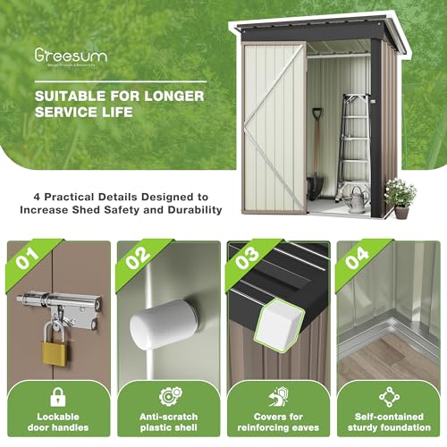 Greesum Outdoor Storage Shed 6 x 8 ft. Utility Tool Shed Metal Storage Garden Shed with Door & Lock for Patio Storage, Brown