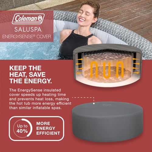 Bestway Coleman Sicily AirJet Large Round 5 to 7 Person Inflatable Hot Tub Portable Outdoor Spa with 180 AirJets and EnergySense Cover, Grey