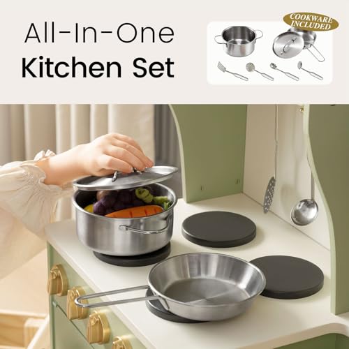 Tiny Land Play Kitchen for Kids with Enhanced Storage – Modern Toddler Kitchen Playset with Stove, Sink & Accessories, Organized Wooden Toy Kitchen, Ideal for Toddlers