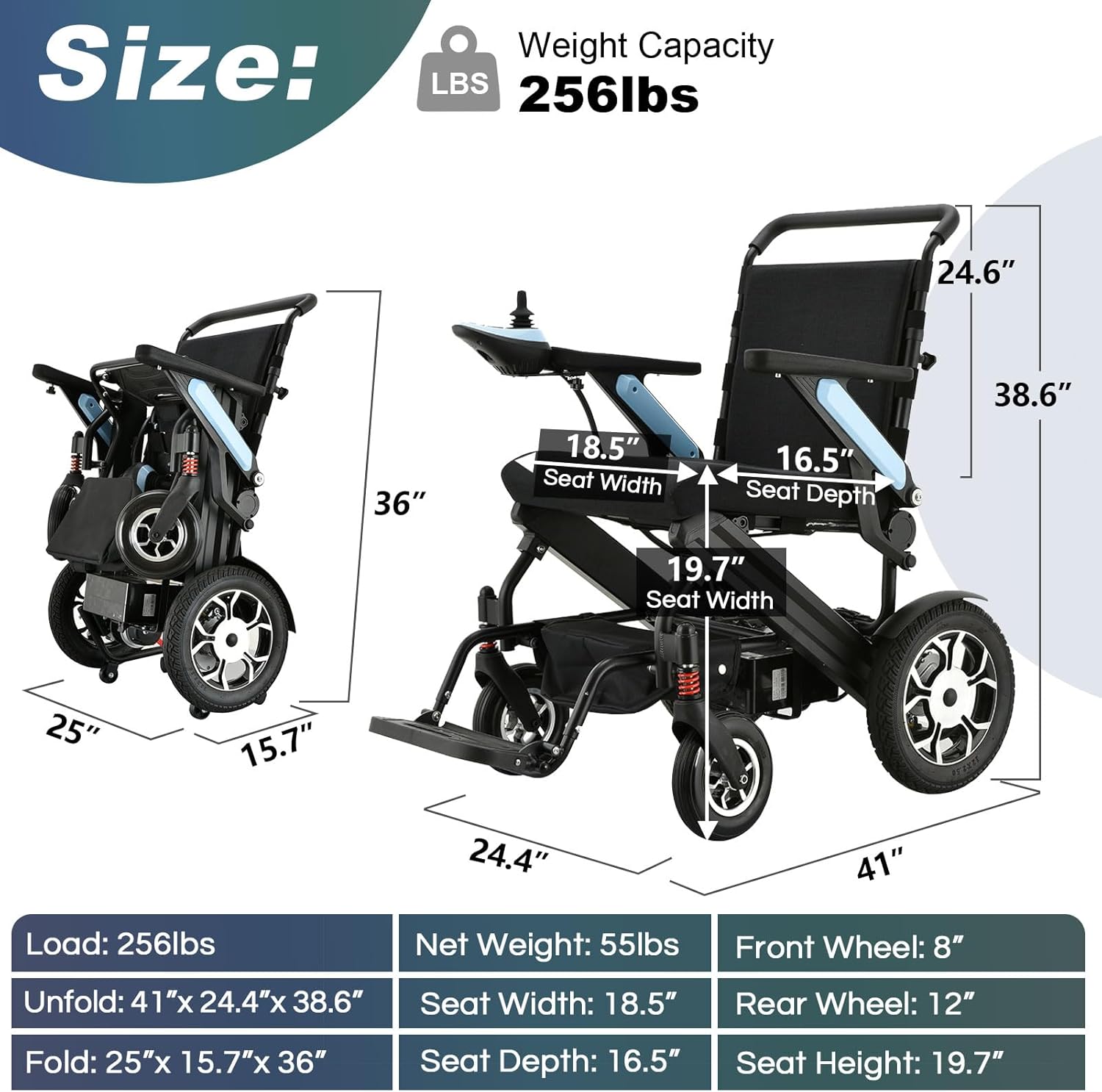 Electric Wheelchair for Adults Lightweight Foldable All Terrain Motorized Wheelchair for Seniors with 20AH Removable Battery 25 Miles Long Travel Range Travel Size Folding Electric Wheelchair