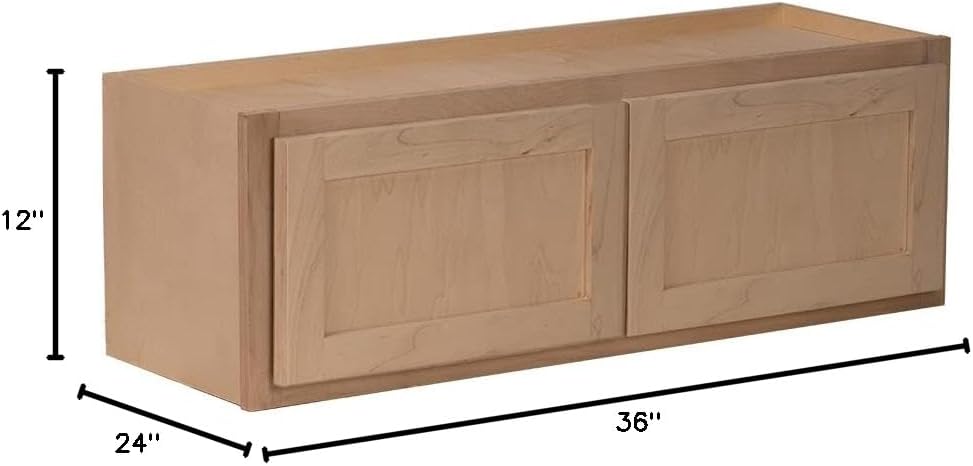 Quicklock RTA (Ready-to-Assemble) 30" Tall Wall Kitchen Cabinets - Shaker Style | 100% Hardwood | Made in America | Soft Close Hardware (Raw Maple, 24" D x 36" W x 12" H)