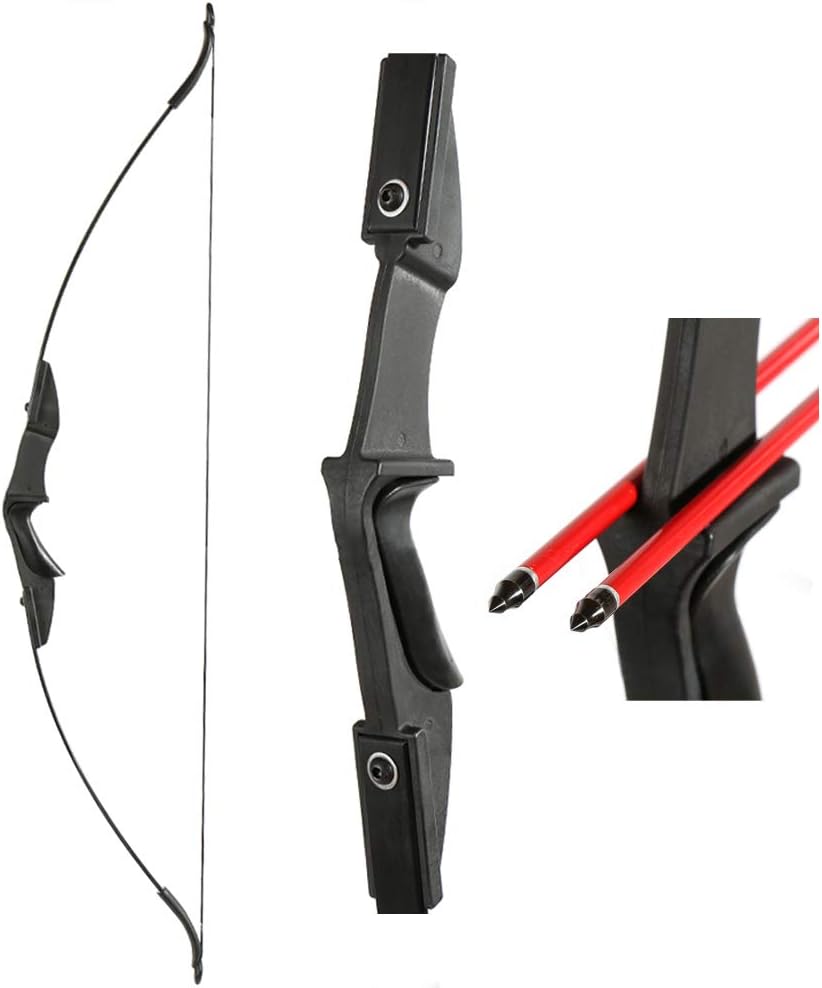 TOPARCHERY Archery 57" Takedown Youth Recurve Bow and Arrow Set Long Bow Kit with 6pcs Fiberglass Arrows for Beginner Teenagers Right Left Hand Black - Draw Weight 20lbs- 40lbs Pack of 2