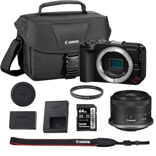 Canon EOS R50 V APS-C Mirrorless Interchangeable Lens Hybrid Camera, Vlogging, Content Creation, Vertical Video | Body Only Bundle with 64GB Memory Card + Camera Bag (3 Items)
