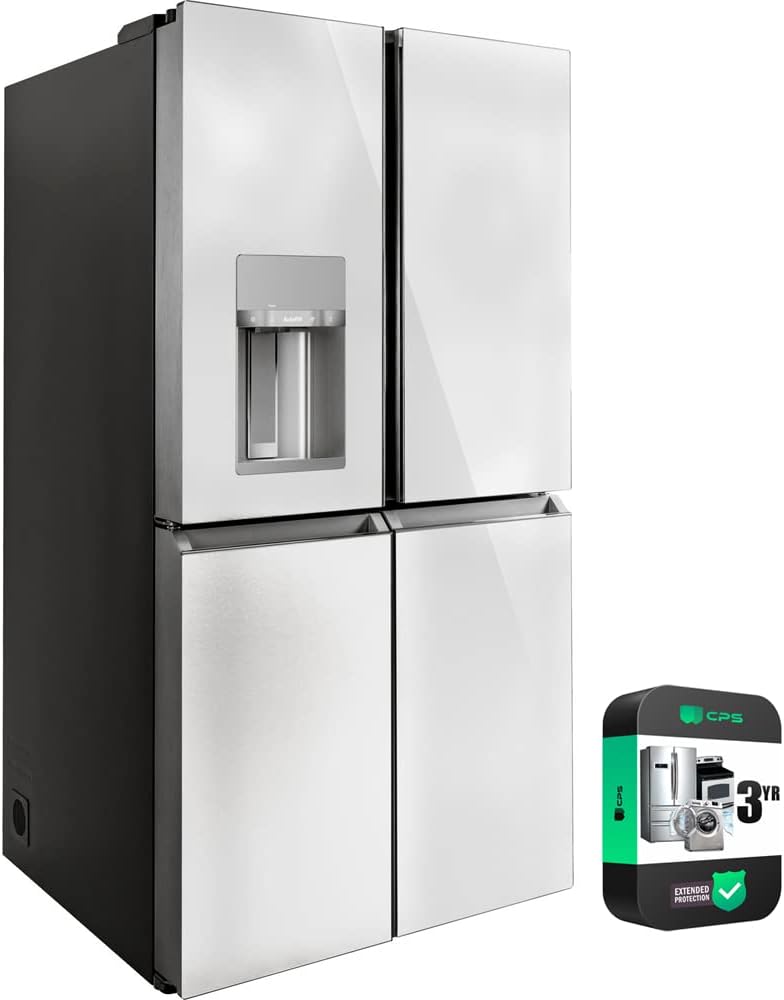GE CQE28DM5NS5 Cafe 27.4 CU.FT. Quad-Door Smart Refrigerator and Freezer Bundle with Premium 3 YR CPS Enhanced Protection Pack
