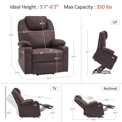 MCombo Power Lift Recliner Chair for Elderly, Lift Chair with Heat and Massage, FSC Certified, USB Ports, Cup Holders, Faux Leather 7040 (Black, Medium)