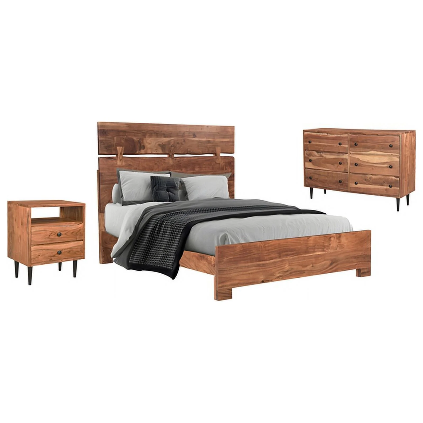 Taran Designs Harper Live Edge Solid Wood Queen Panel Bed in Brown